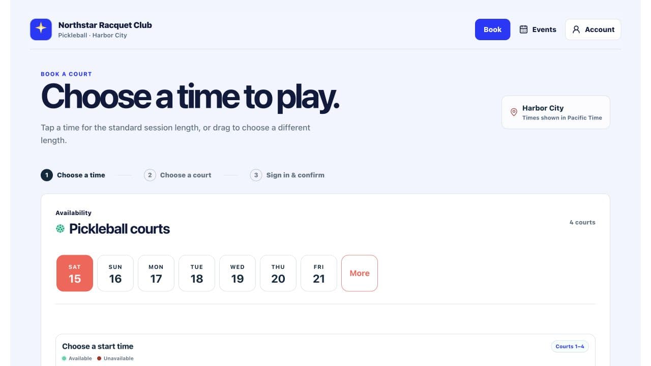 Player booking product example