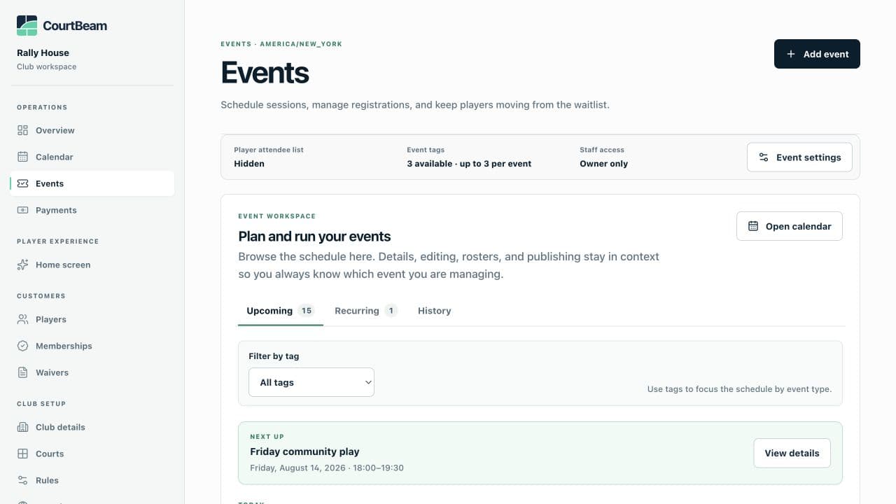 Event registration product example